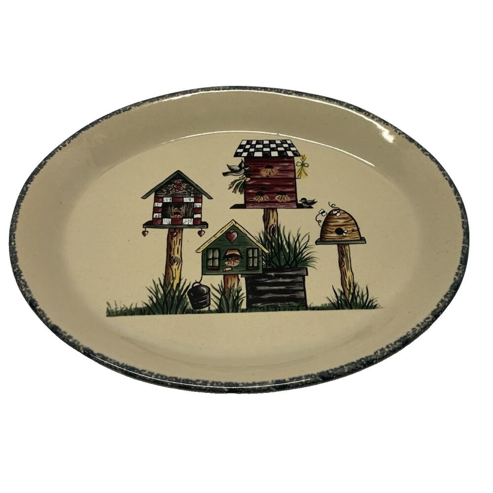 Home and Garden Party Stoneware Birdhouses ~ 12.75” Platter Vintage